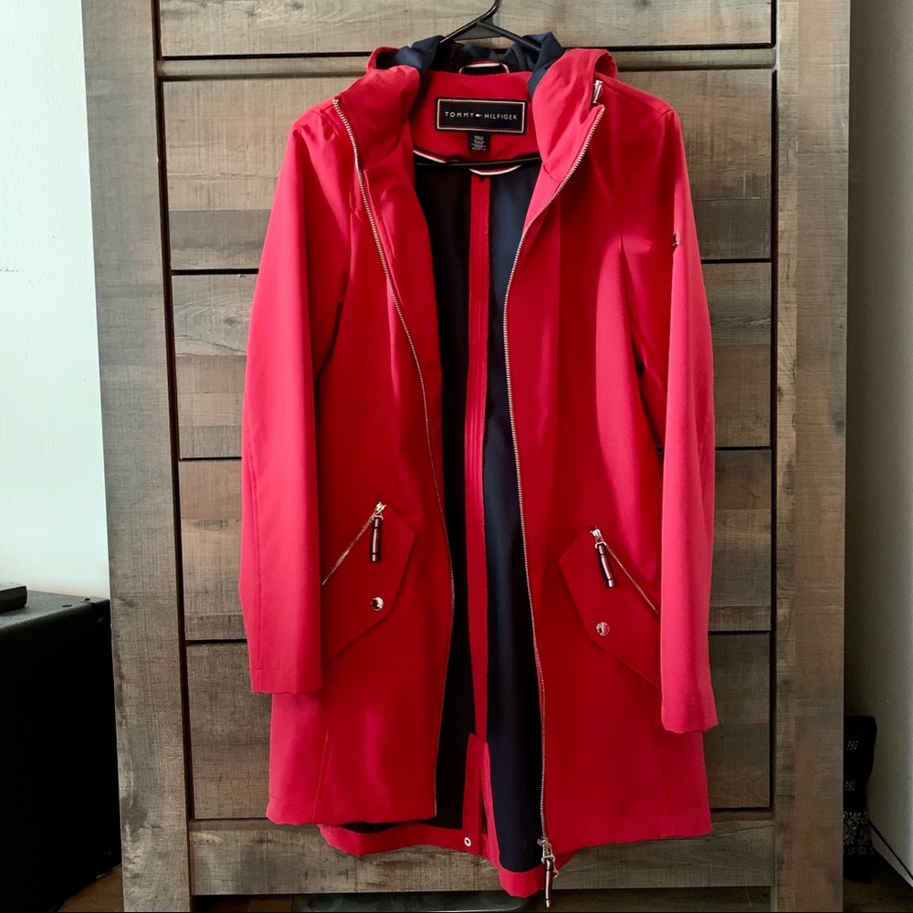 Red hooded raincoat by Tommy Hilfiger